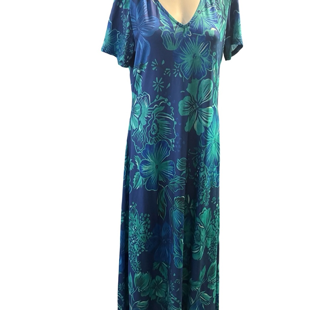 Source Unknown Blue and Green Floral Maxi Dress